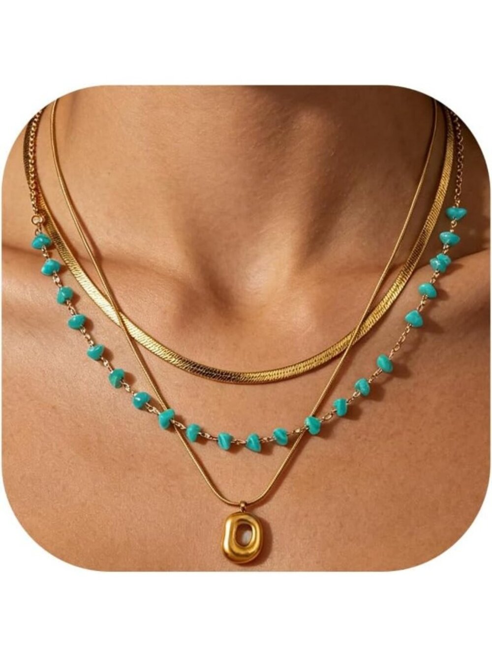 Colorful Boho Layered Necklaces Set | Dainty Beaded Choker & Gold Pendant